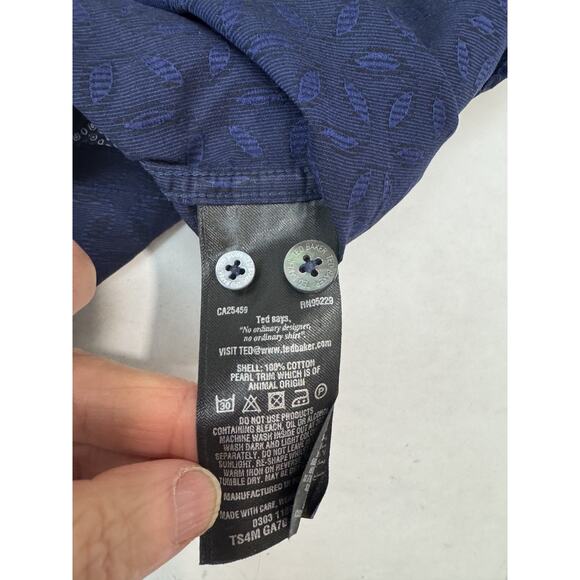 Ted Baker Navy Blue Contrast Flip Cuff Collar Dress Shirt Button Men Preppy 15.5 - Picture 8 of 9